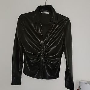 NWOT Zara Black Leather Blouse